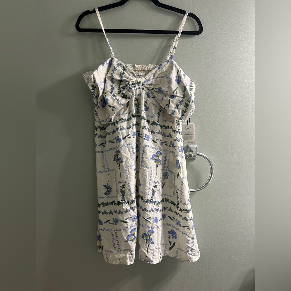 Japna Cream Sundress with Blue & Green Floral Print